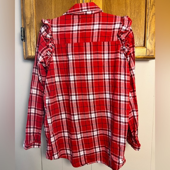 Kidpik Red Plaid Flannel butt-down long sleeve shirt with ruffle, Girl’s L (12) - Picture 2 of 4